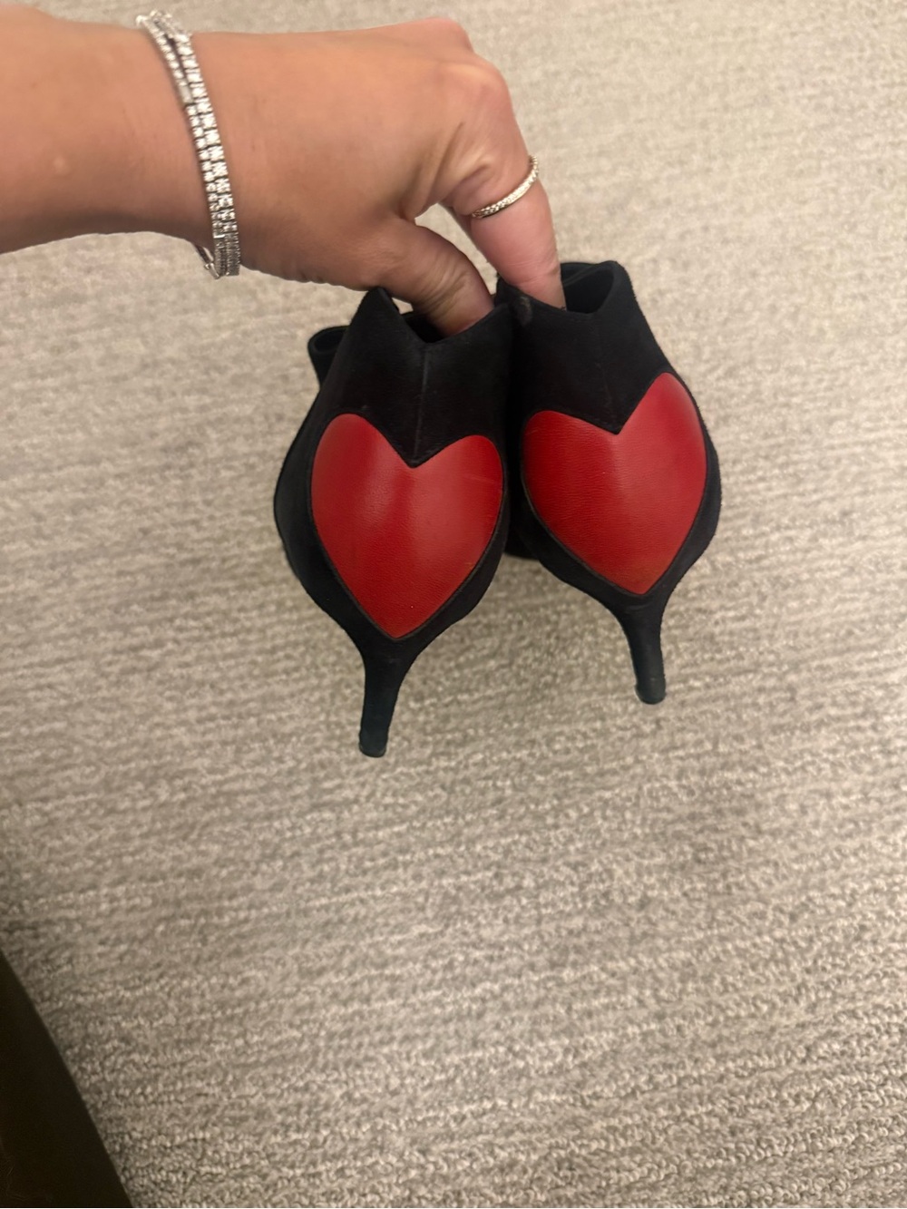 Dior Black Women's Booties shoes with Red Heart Detail size 38.5
